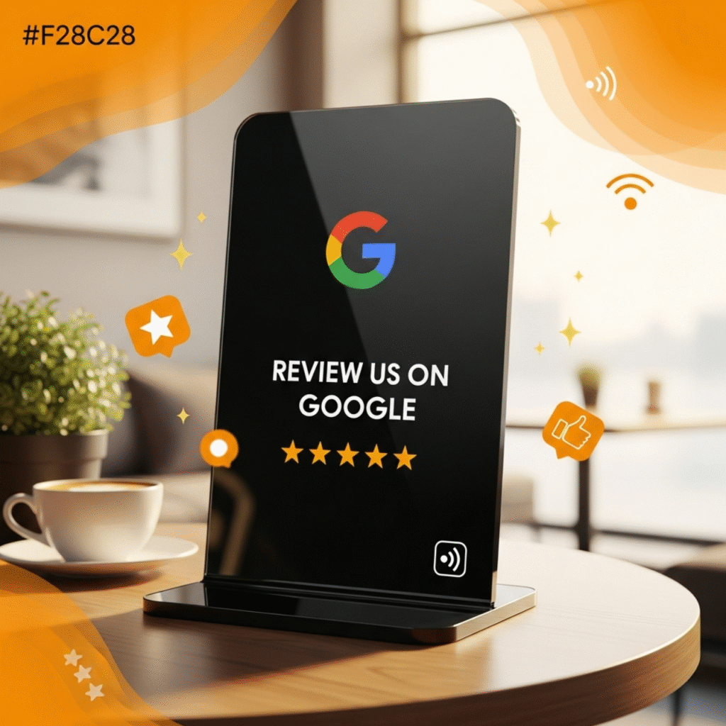 ستاند قوقل NFC – تصميم أسود فاخر لجمع التقييمات